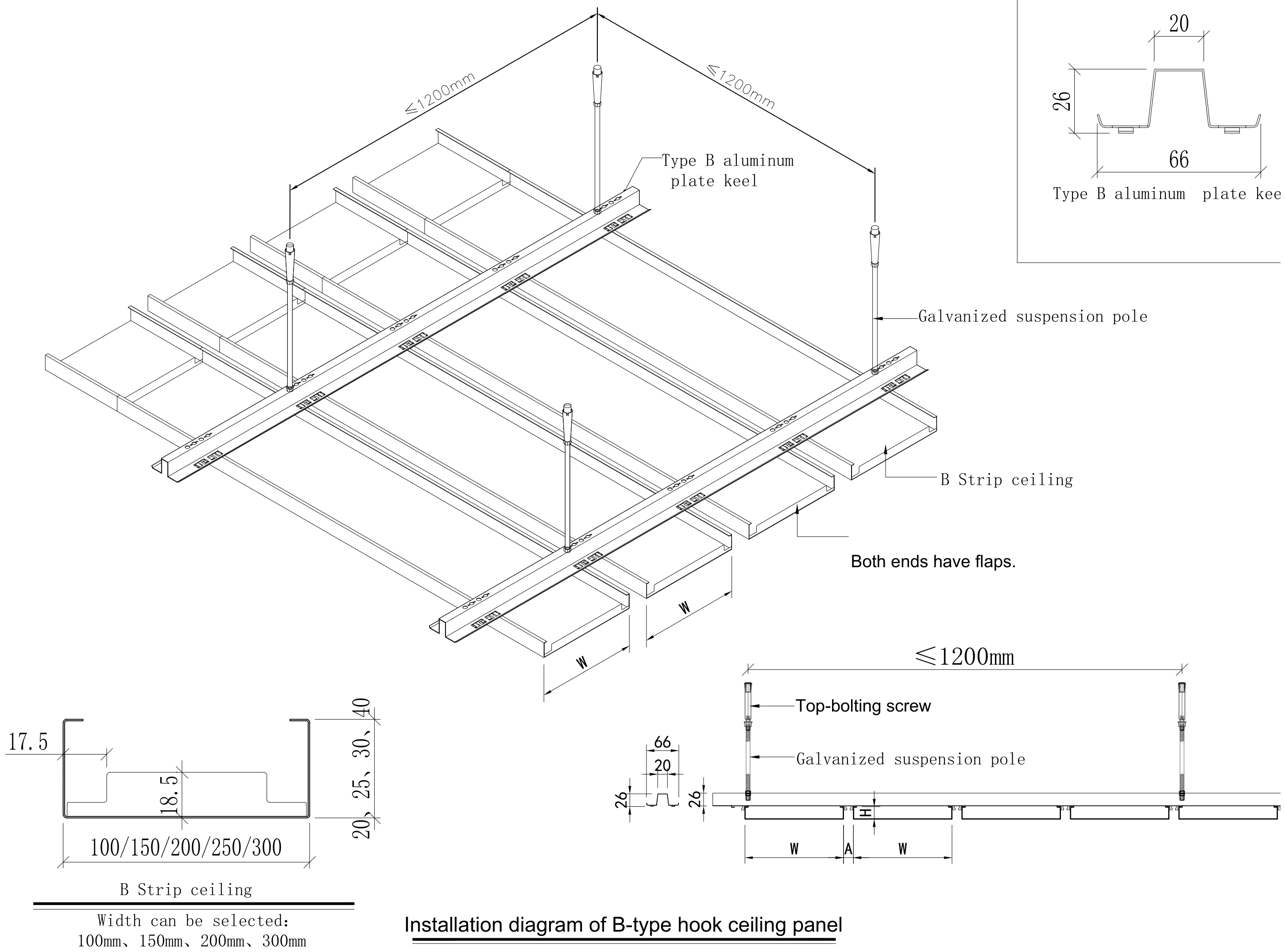 Snap-in plank ceiling